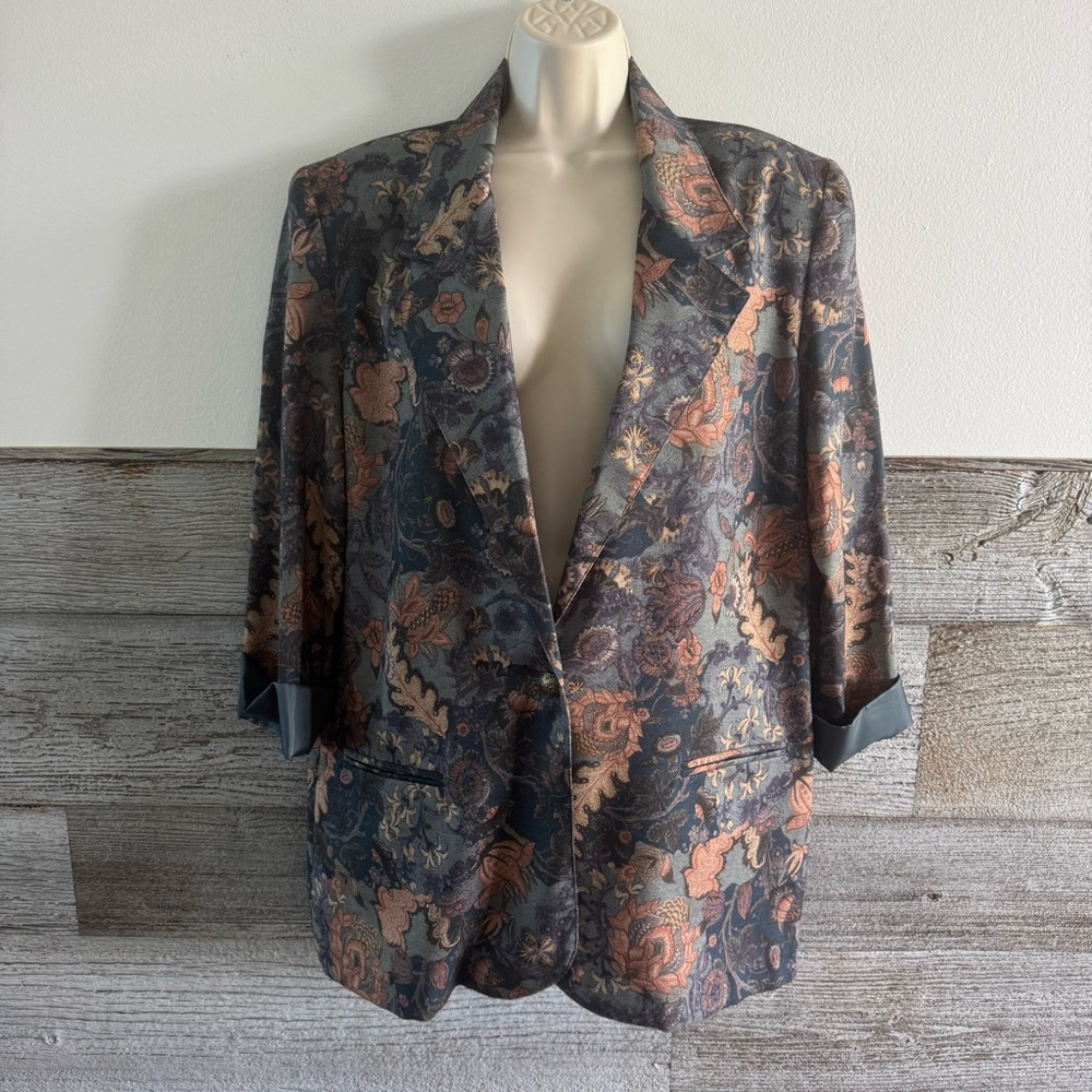 Vintage Worthington Floral Tapestry Blazer Jacket Size 14 USA 80/90s (A1)